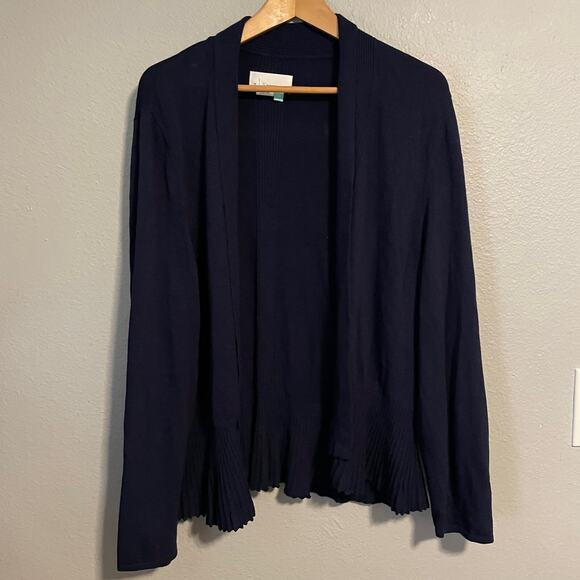 By Anthropologie Womens Cardigan Size 3X Navy Open Front Ruffle Stretch Neutral - Picture 1 of 7